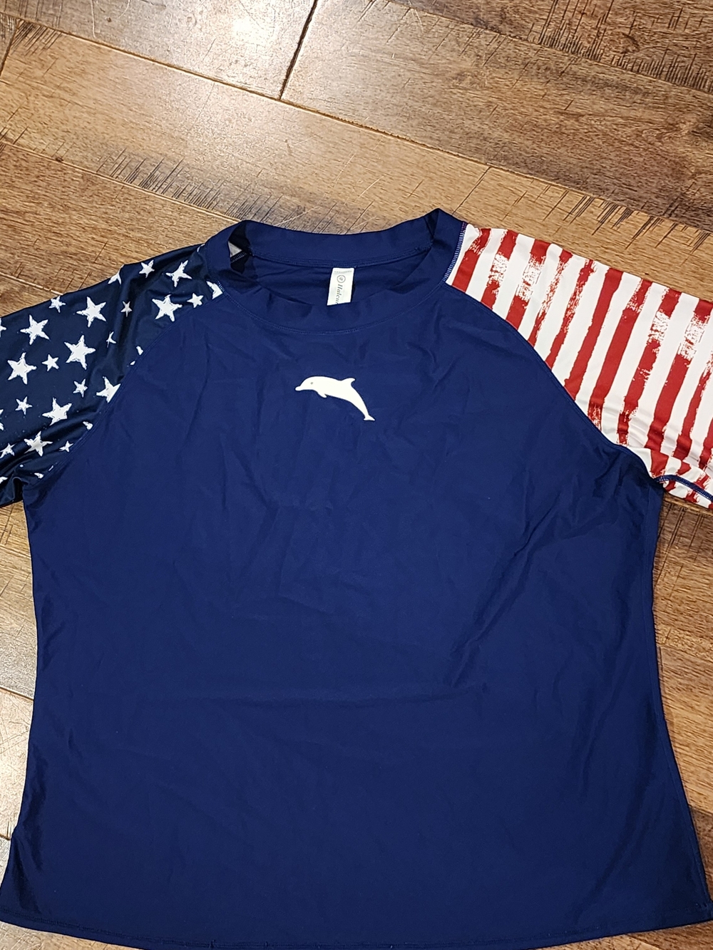 Red White And Blue Short Sleeve Swim Top with Patriotic Sleeves
